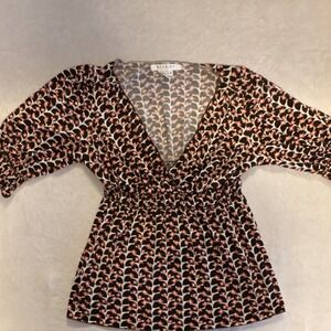 Studio M Woman Pink Floral‎ V Neck Blouse Top Plus Size 1X 3/4 Sleeve Babydoll